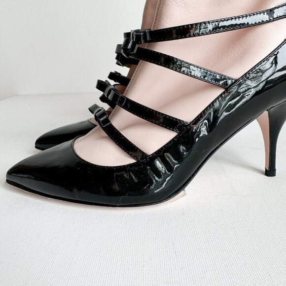 Red By Valentio Bow Detail Place PAtent Leather Nude beige Illusion Booties 37 - Picture 6 of 11